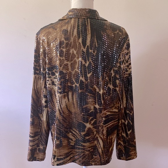 🌹Ruby Rd. Animal print woman’s jacket full zip up monk neck shinny squares sz16 - Picture 3 of 16